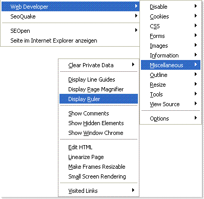 Bildschirm-Lineal in den Web-Developper-Tools