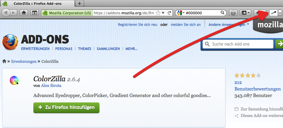 colorzilla Firefox Plugin um RGB Werte finden