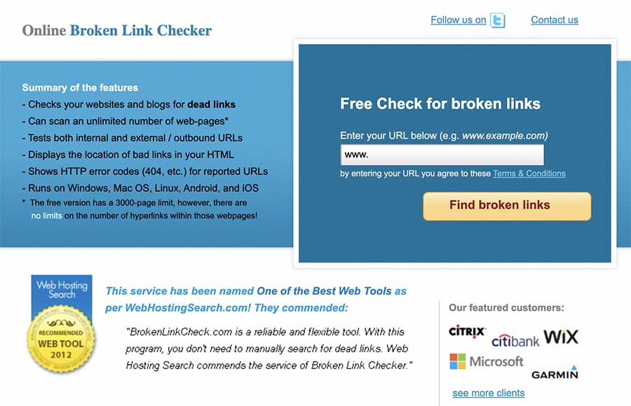 Screenshot von brokenlinkcheck.com